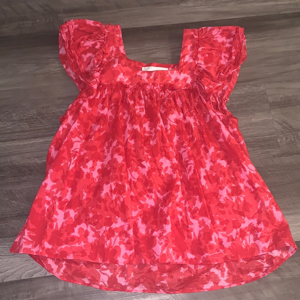 Red & Pink Flutter Sleeve Top